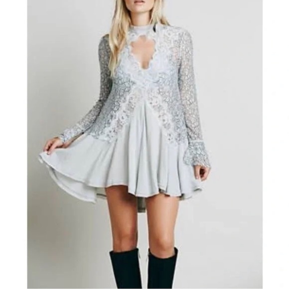 Free People White Lace Tell Tale Long Sleeve Tunic Dress S - Picture 6 of 12